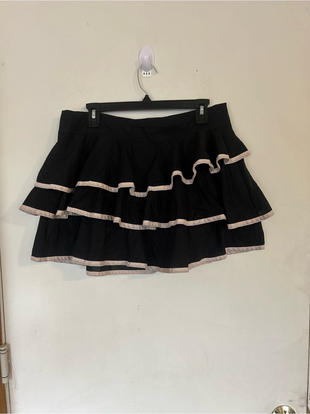 Go International Size 11 Black Tiered Ruffle Mini Skirt with Cream Trim